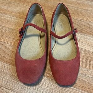 Red suede mary jane flats - 7.5 US, 38 UK